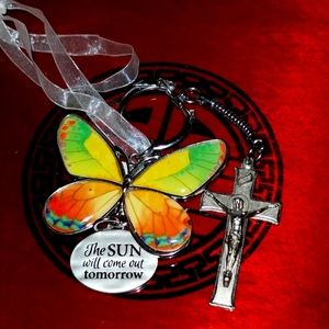 Gorgeous is vintage butterfly and crucifix keychain pendants
